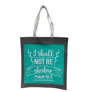 New Upcycled Hand Printed Shall Not Be Shaken Psalm 16:8 Bible Shopper Tote Bag
